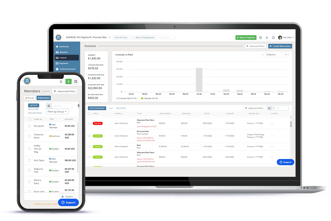 A screenshot of OmegaFi's fraternal management software