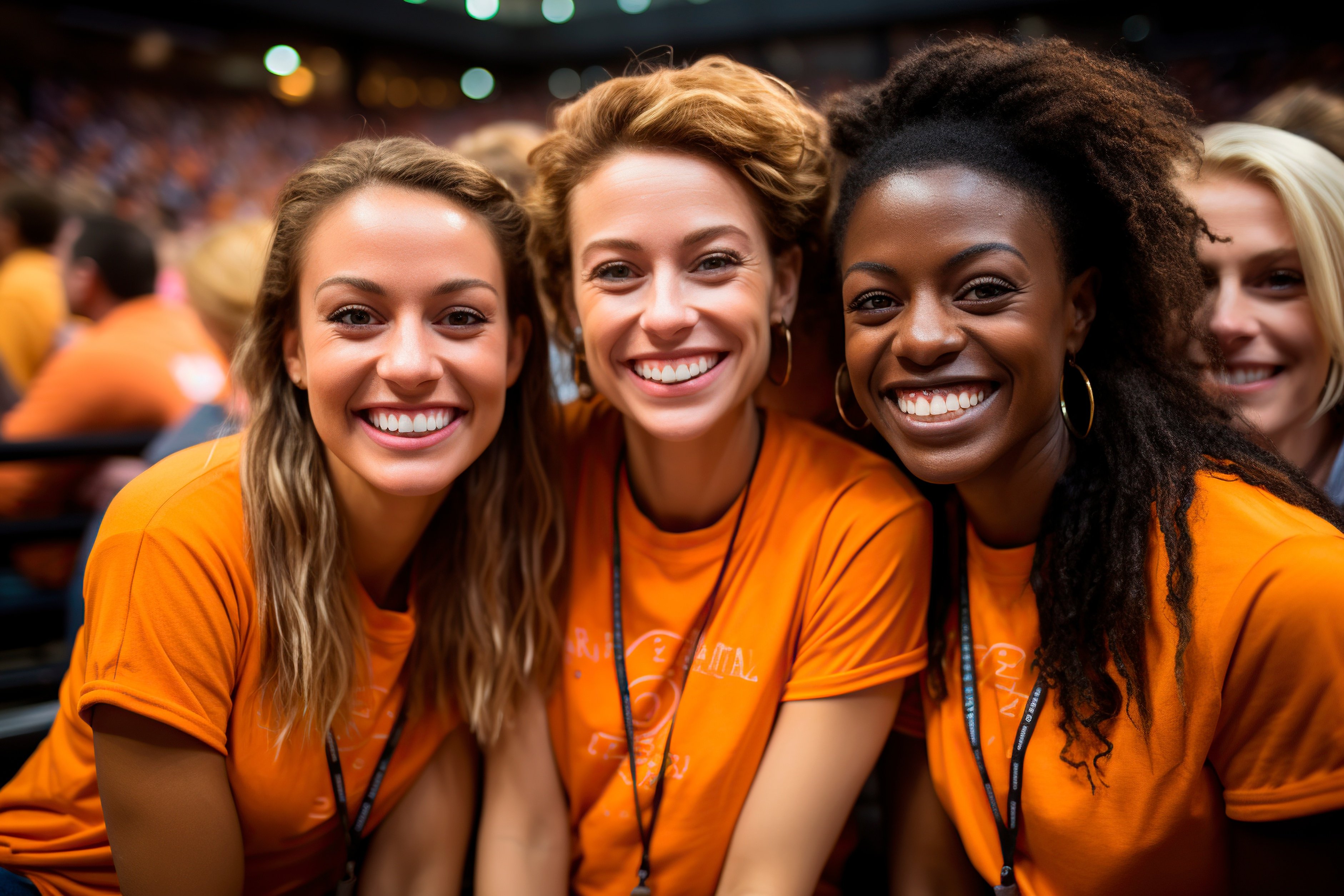 Three college students smiling